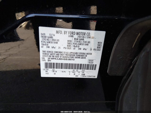 2017 Ford Edge Sel მანქანა იყიდება აუქციონზე, vin: 2FMPK3J85HBB38010, აუქციონის ნომერი: 46001330