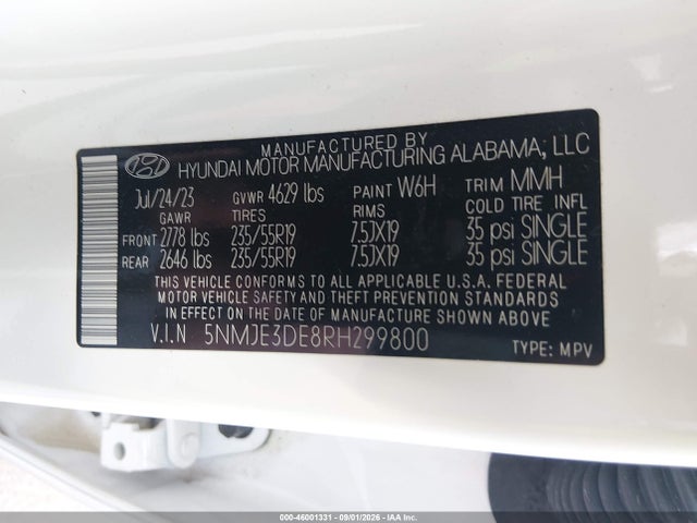 Продаж на аукціоні авто 2024 Hyundai Tucson Limited, vin: 5NMJE3DE8RH299800, номер лоту: 46001331