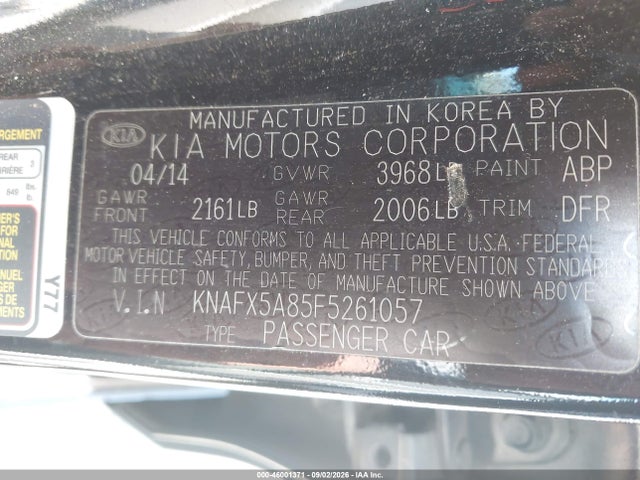 46001371 :رقم المزاد ، KNAFX5A85F5261057 vin ، 2015 Kia Forte Ex مزاد بيع
