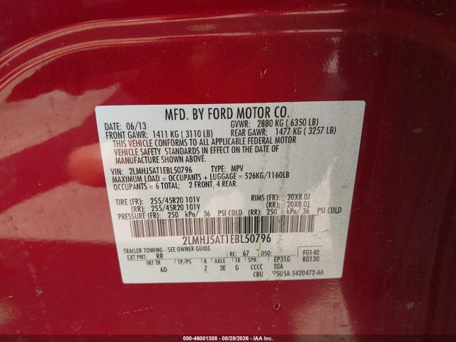 Продажа на аукционе авто 2014 Lincoln Mkt Ecoboost, vin: 2LMHJ5AT1EBL50796, номер лота: 46001388