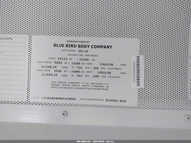 Blue Bird School Bus / Transit Bus 2016 1BABGBPA9GF319980 Image 9