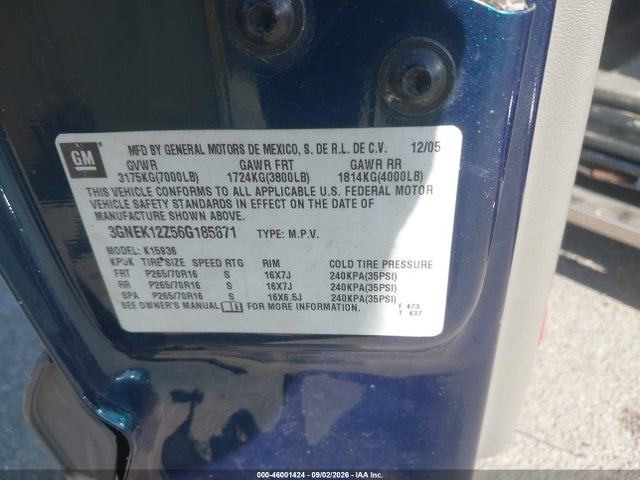 2006 Chevrolet Avalanche 1500 Lt მანქანა იყიდება აუქციონზე, vin: 3GNEK12Z56G185871, აუქციონის ნომერი: 46001424