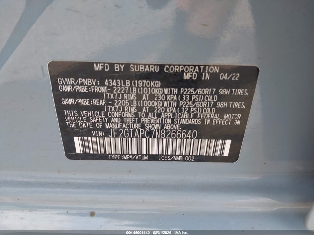 Продажа на аукционе авто 2022 Subaru Crosstrek Premium, vin: JF2GTAPC7N8266640, номер лота: 46001440