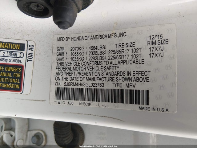 Продажа на аукционе авто 2016 Honda Cr-v Ex, vin: 5J6RM4H53GL023763, номер лота: 46001445