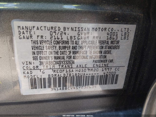 Продажа на аукционе авто 2025 Nissan Sentra Sv, vin: 3N1AB8CV4SY232634, номер лота: 46001456