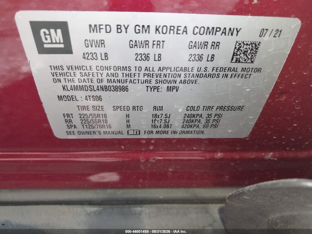 2022 Buick Encore Gx Fwd Select მანქანა იყიდება აუქციონზე, vin: KL4MMDSL4NB038986, აუქციონის ნომერი: 46001458