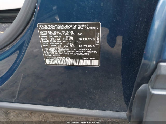 Продаж на аукціоні авто 2021 Volkswagen Atlas 3.6l V6 Se W/technology, vin: 1V2KR2CA9MC545485, номер лоту: 46001493
