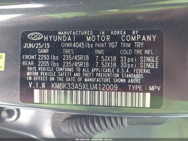 Aukcja sprzedaży 2020 Hyundai Kona Limited, vin: KM8K33A5XLU412009, numer aukcji: 46001498