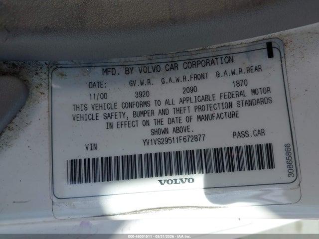 46001511 :رقم المزاد ، YV1VS29511F672877 vin ، 2001 Volvo S40 A/sport Edition مزاد بيع