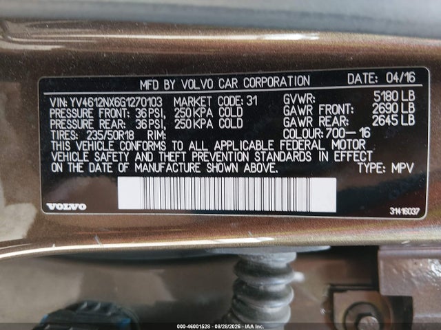 Aukcja sprzedaży 2016 Volvo Xc70 T5 Premier, vin: YV4612NX6G1270103, numer aukcji: 46001528