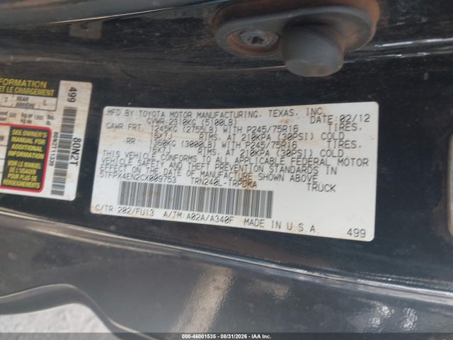 Продаж на аукціоні авто 2012 Toyota Tacoma, vin: 5TFPX4EN2CX009753, номер лоту: 46001535