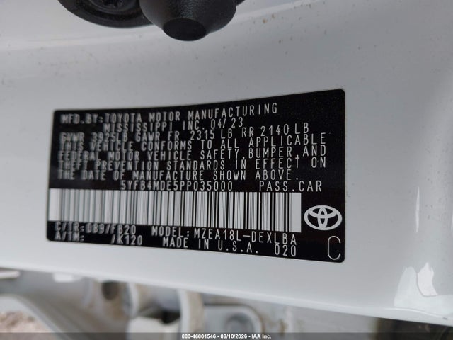 46001546 :رقم المزاد ، 5YFB4MDE5PP035000 vin ، 2023 Toyota Corolla Le مزاد بيع
