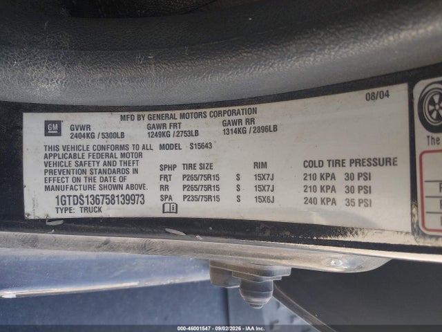 Продаж на аукціоні авто 2005 Gmc Canyon Sle, vin: 1GTDS136758139973, номер лоту: 46001547