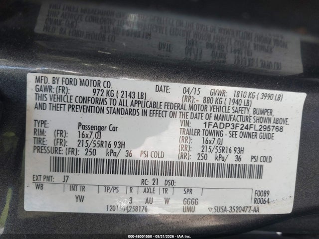 Aukcja sprzedaży 2015 Ford Focus Se, vin: 1FADP3F24FL295768, numer aukcji: 46001550
