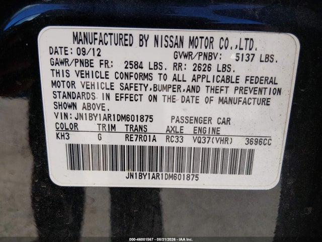 Продаж на аукціоні авто 2013 Infiniti M37x, vin: JN1BY1AR1DM601875, номер лоту: 46001567