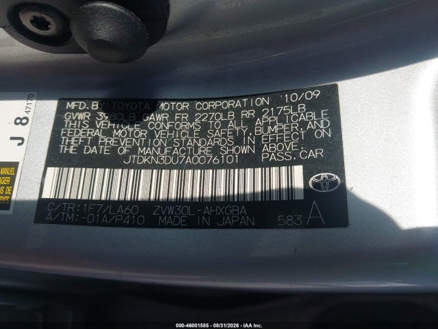 Продаж на аукціоні авто 2010 Toyota Prius Iv, vin: JTDKN3DU7A0076101, номер лоту: 46001585