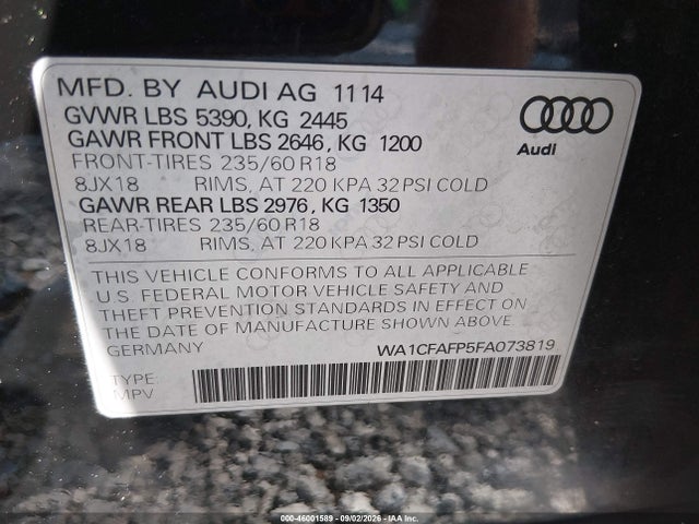 Продажа на аукционе авто 2015 Audi Q5 2.0t Premium, vin: WA1CFAFP5FA073819, номер лота: 46001589