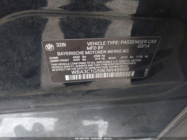 BMW 328I 2014 WBA3C1G59ENR49968 Image 9