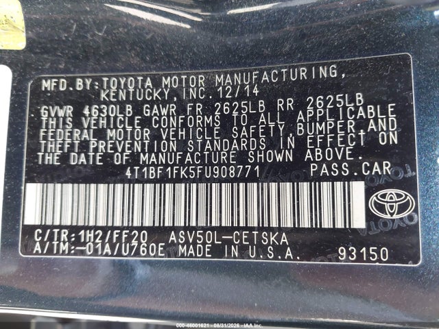 Aukcja sprzedaży 2015 Toyota Camry Se, vin: 4T1BF1FK5FU908771, numer aukcji: 46001621