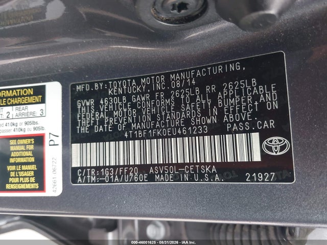 Продаж на аукціоні авто 2014 Toyota Camry Se, vin: 4T1BF1FK0EU461233, номер лоту: 46001625