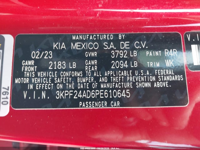 Продаж на аукціоні авто 2023 Kia Forte Lxs, vin: 3KPF24AD6PE610645, номер лоту: 46001685