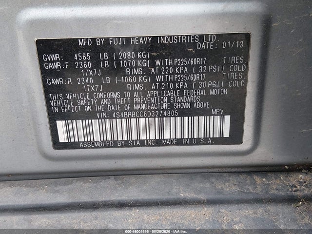 Aukcja sprzedaży 2013 Subaru Outback 2.5i Premium, vin: 4S4BRBCC6D3274805, numer aukcji: 46001695