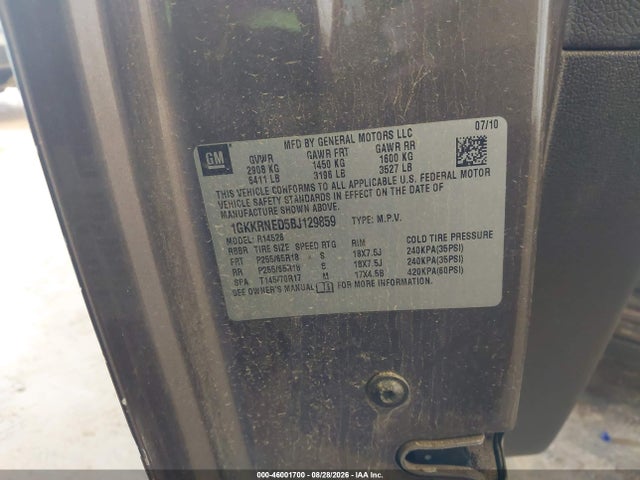 Aukcja sprzedaży 2011 Gmc Acadia Sl, vin: 1GKKRNED5BJ129859, numer aukcji: 46001700