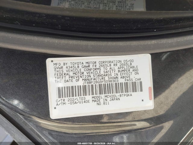 Продажа на аукционе авто 2000 Lexus Es 300, vin: JT8BF28G9Y5098303, номер лота: 46001709