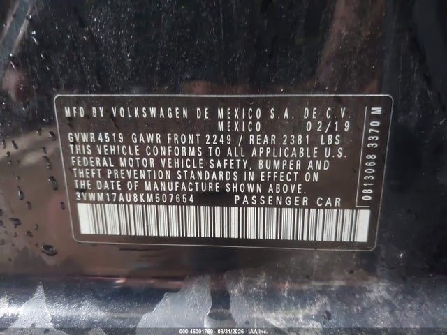 Aukcja sprzedaży 2019 Volkswagen Golf Alltrack Tsi S/tsi Se/tsi Sel, vin: 3VWM17AU8KM507654, numer aukcji: 46001760
