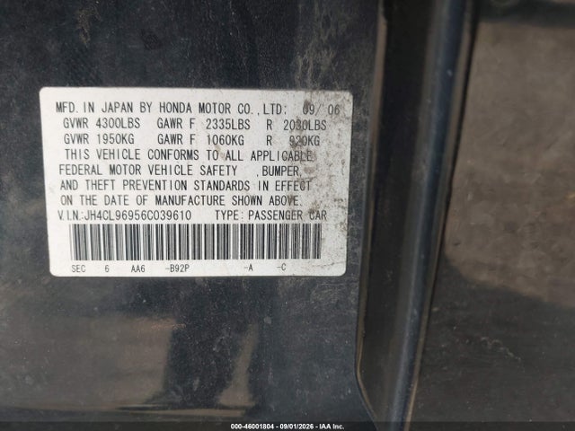 Продажа на аукционе авто 2006 Acura Tsx, vin: JH4CL96956C039610, номер лота: 46001804