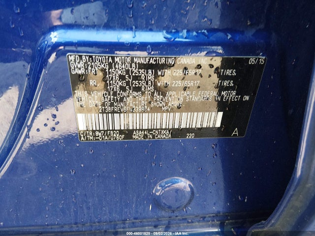 Продажа на аукционе авто 2015 Toyota Rav4 Le, vin: 2T3BFREV6FW339804, номер лота: 46001825
