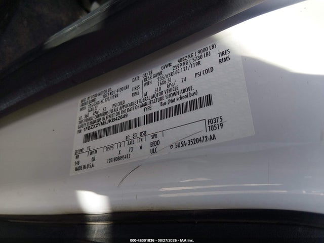 Aukcja sprzedaży 2018 Ford Transit-350 Xl, vin: 1FBZX2YM5JKB42649, numer aukcji: 46001836