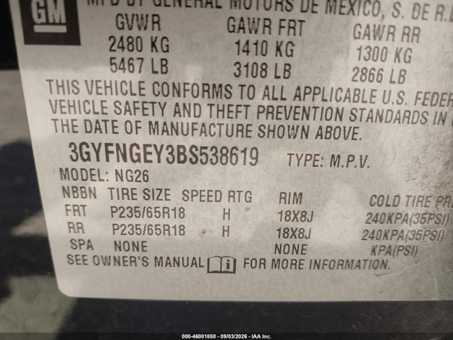 Продаж на аукціоні авто 2011 Cadillac Srx Standard, vin: 3GYFNGEY3BS538619, номер лоту: 46001850