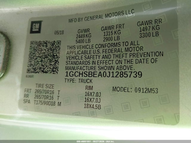 Chevrolet Colorado Wt 2018 1GCHSBEA0J1285739 Image 9