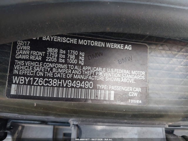 Продажа на аукционе авто 2017 Bmw I3 94 Ah, vin: WBY1Z6C38HV949490, номер лота: 46001877