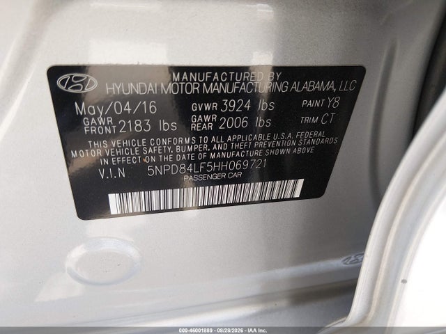 Продажа на аукционе авто 2017 Hyundai Elantra Limited, vin: 5NPD84LF5HH069721, номер лота: 46001889