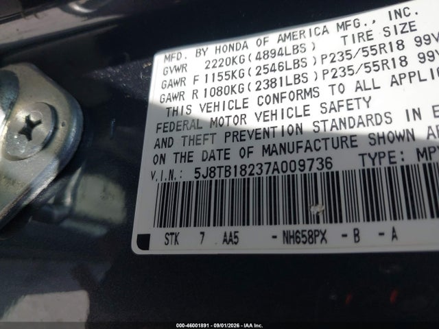 Aukcja sprzedaży 2007 Acura Rdx, vin: 5J8TB18237A009736, numer aukcji: 46001891