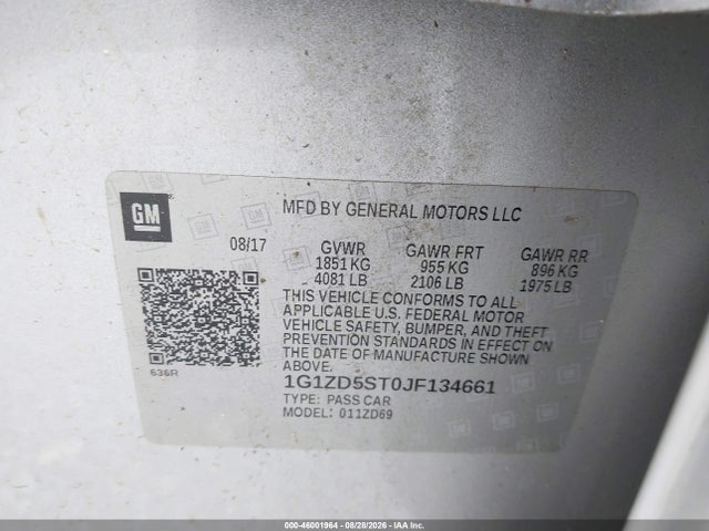 Aukcja sprzedaży 2018 Chevrolet Malibu Lt, vin: 1G1ZD5ST0JF134661, numer aukcji: 46001964