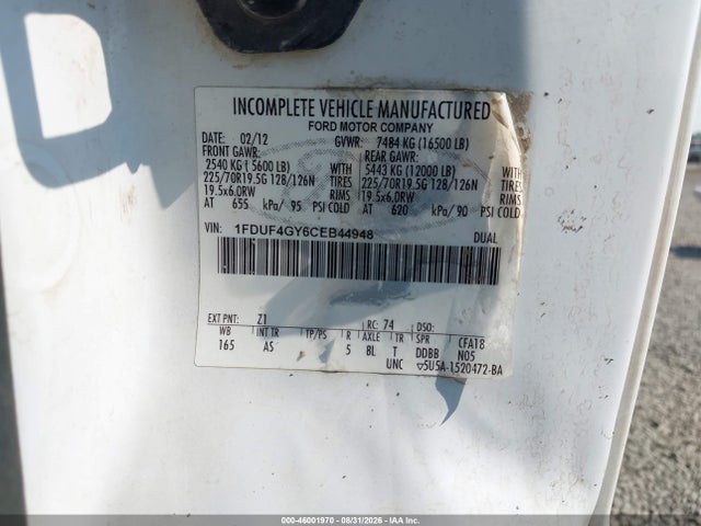 Auction sale of the 2012 Ford F-450 Chassis Xl, vin: 1FDUF4GY6CEB44948, lot number: 46001970