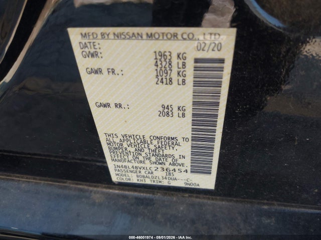 Продаж на аукціоні авто 2020 Nissan Altima S Fwd, vin: 1N4BL4BVXLC236454, номер лоту: 46001974