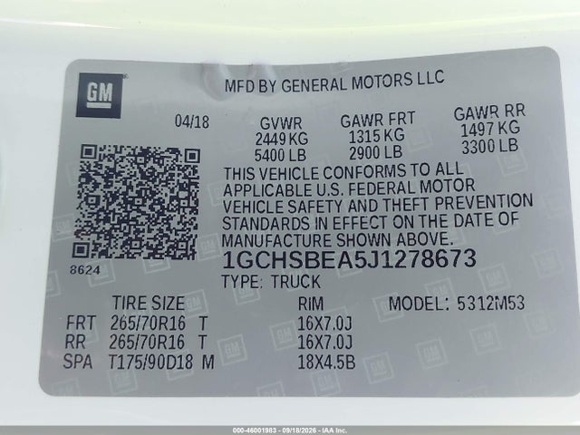 Chevrolet Colorado Wt 2018 1GCHSBEA5J1278673 Image 9