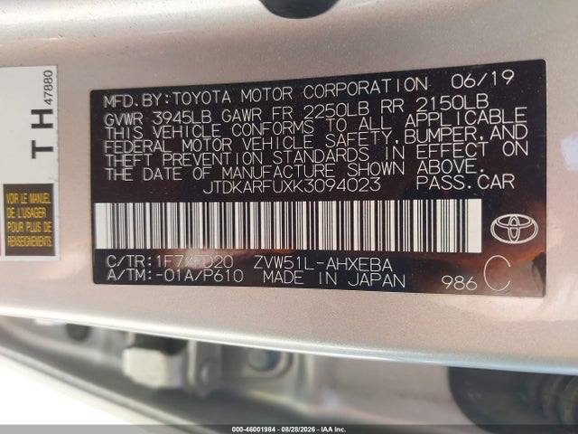 Toyota Prius Le 2019 JTDKARFUXK3094023 Image 9