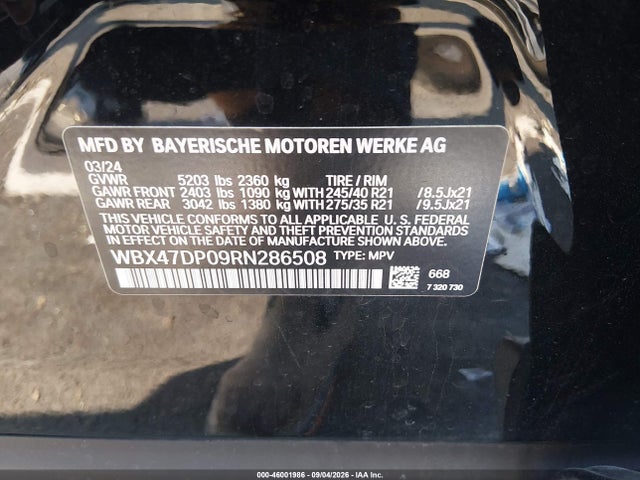 Aukcja sprzedaży 2024 Bmw X3 Sdrive30i, vin: WBX47DP09RN286508, numer aukcji: 46001986