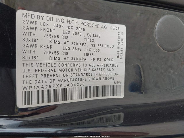 Aukcja sprzedaży 2009 Porsche Cayenne, vin: WP1AA29PX9LA04256, numer aukcji: 46002049