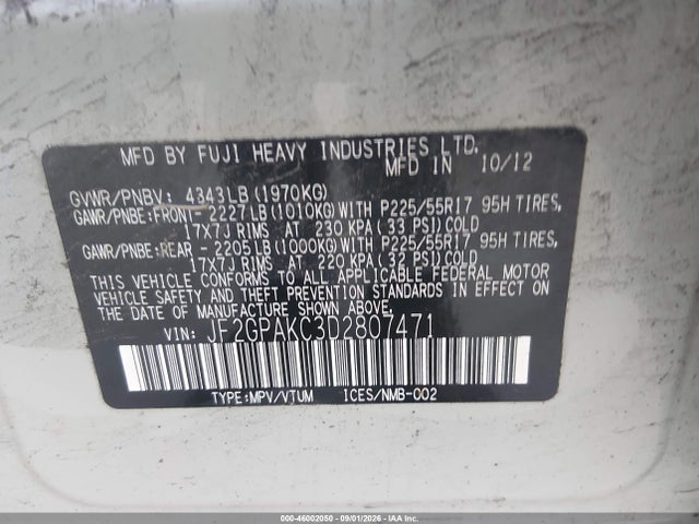 Aukcja sprzedaży 2013 Subaru Xv Crosstrek 2.0i Limited, vin: JF2GPAKC3D2807471, numer aukcji: 46002050