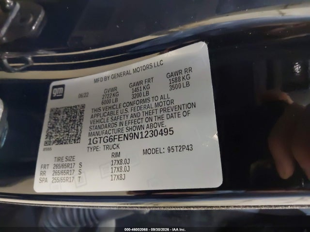 46002068 :رقم المزاد ، 1GTG6FEN9N1230495 vin ، 2022 Gmc Canyon 4wd  Short Box At4 - Leather مزاد بيع