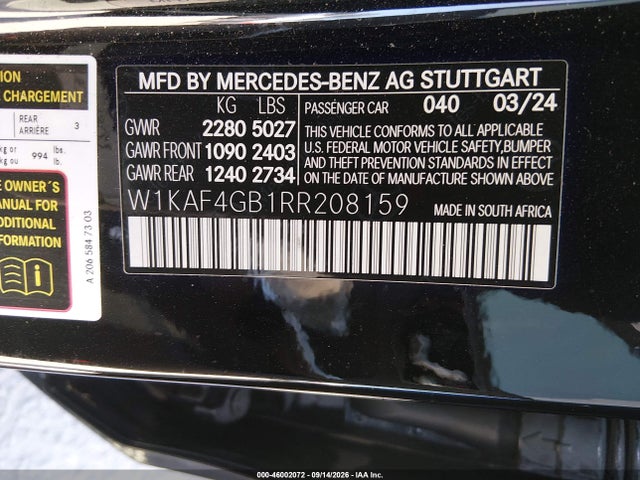 W1KAF4GB1RR208159 Mercedes-Benz C 300
