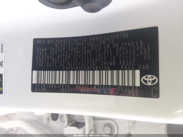 Продаж на аукціоні авто 2024 Toyota Corolla Le, vin: 5YFB4MDE0RP081188, номер лоту: 46002073