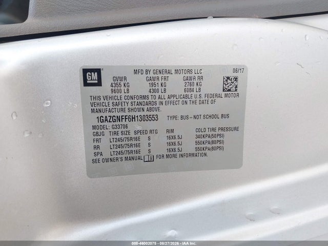 Chevrolet Express 3500 Ls 2017 1GAZGNFF6H1303553 Image 9