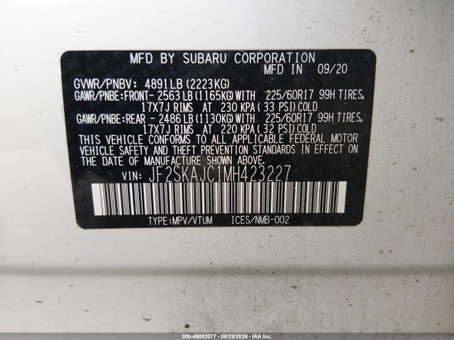 Aukcja sprzedaży 2021 Subaru Forester Premium, vin: JF2SKAJC1MH423227, numer aukcji: 46002077